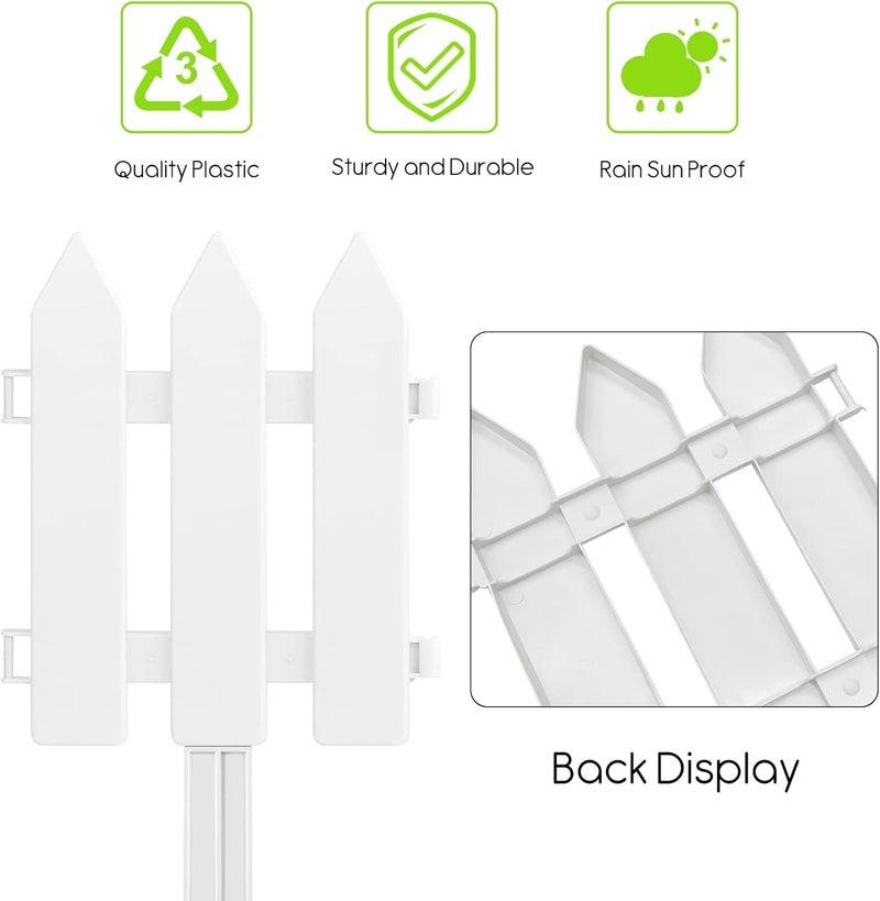 PLULON 24 Pieces Garden Fence with 24 Pieces Fence Insert White Plastic Fence Garden Picket Fence Edgings Lawn Flowerbeds Plant Borders Decorative Garden Yard - Image 4